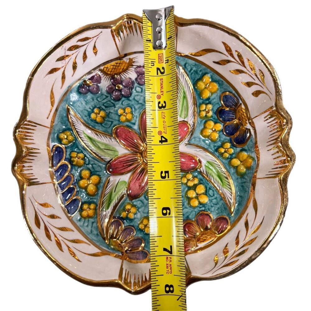 Vtg HAND PAINTED H BEQUET Quaregnon BELGIUM MAJOLICA BOWL Wall Hanging 8" READ - Picture 8 of 14